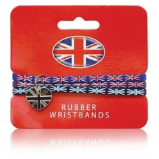 12x Packs of 3 Union Jack Wristbands with London Charms
