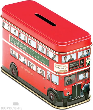 12x Red Bus Money Box Tin with 14 English Teabags