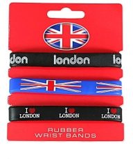 12x Set of 3 London Union Jack Silicone Wristbands