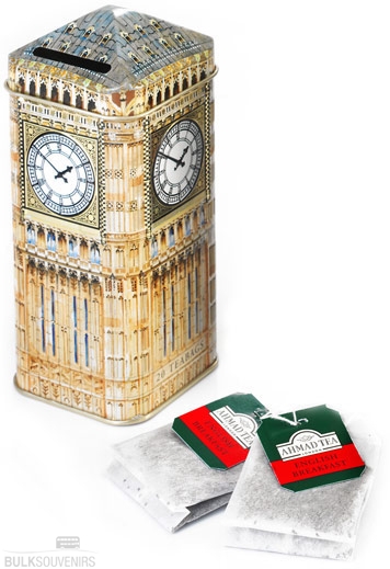 12x Wholesale Tin Big Ben Money Box with 20 Teabags